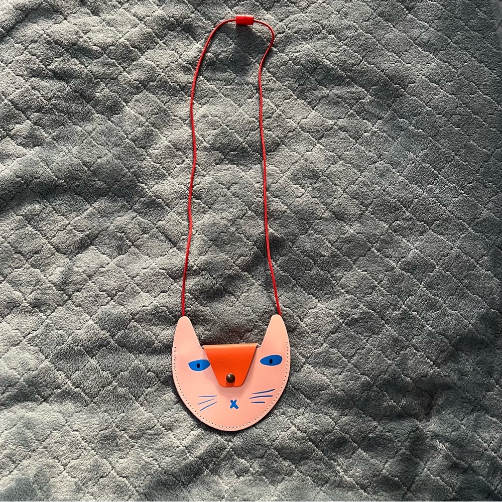 Ark Colour Design Pink Leather Cat Face Coin Purse Necklace Pouch Made Scotland